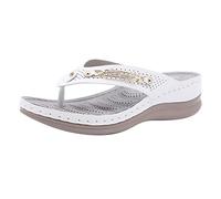 Sandali da donna con cristalli, sandali alla moda, estivi, spiaggia, viaggi, ortopedici, per camminare, per fascite plantare, scarpe per attività all'aperto, bianco, 37.5 EU