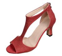 Sandali da donna con décolleté, scarpe estive da cocktail, da matrimonio, feste, serate, con pesce e bocca, sandalo con tacco comodo roma, sandali tagliati, rosso, 37 EU