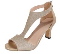 Sandali da donna con décolleté, scarpe estive da cocktail, da matrimonio, feste, serate, con pesce e bocca, sandalo con tacco comodo roma, sandali tagliati, oro, 40 EU