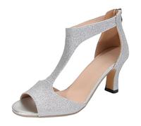 Sandali da donna con décolleté, scarpe estive da cocktail, da matrimonio, feste, serate, con pesce e bocca, sandalo con tacco comodo roma, sandali tagliati, argento, 38 EU
