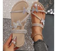Sandali da donna con decorazione a fiocco in cristallo colorato, indossabili in due modi, adatti per uso all'aperto, feste, uso quotidiano, estate e autunno, scarpe da spiaggia EUR35,EUR36,EUR37,EUR38