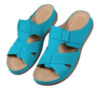 Sandali da donna con dettagli ritagliati e comodi slip on calzature, blu cielo, 40 EU | Sandali casual da donna con dettaglio ritagliato, comodi sandali senza lacci, scarpe aperte per passeggiate estive quotidiane