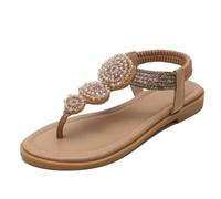 Sandali da donna con fascia elastica senza lacci, con clip, stile casual, stile bohémien, scarpe piatte con perline, Albicocca, 38 EU