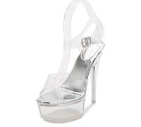 Sandali da Donna con Fibbia alla Caviglia Open Toe - Suola Antiscivolo Tacchi Alti per Pole Dance e Discoteca - Scarpe per Feste Nuziali,Argento,43 EU