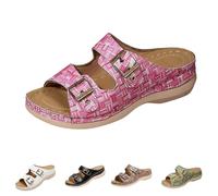 Sandali da donna con fibbia, sandali con zeppa da donna, calzature con punta aperta testurizzata, sandali senza schienale, ideali per passeggiate nel tempo libero, riunioni casual, gite pomeridiane e