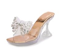 Sandali da Donna con Fiocco di Strass e Tacco Basso - Infradito estive Comfort per Night Club, Festa di Nozze,d'oro,43 EU