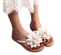 Sandali da donna con fiori, casual, scarpe da bagno, espadrille, infradito estive, da spiaggia, per il tempo libero, scarpe piatte estive alla moda, pantofole da donna, bianco, 41 EU