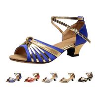 Sandali da donna con glitter e décolleté estivi, per il tempo libero, latine, scarpe da ballo con tacchi alti, ultra leggeri, alla caviglia, con punta aperta, con tacco elegante, gold, 40 EU