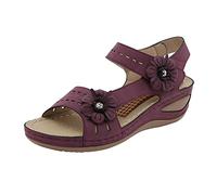 Sandali da donna con motivo floreale, sandali ortopedici da donna, piattaforma, suola spessa, zeppa, pantofole da bagno, tacchi alti, scarpe da giardino, scarpe da bagno larghe h, Lilla, 39 EU
