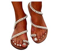Sandali da donna con perle, infradito romani, sandali da spiaggia, antiscivolo, 0n, sandali estivi, sandali traspiranti, bianco, 36