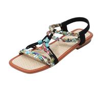 Sandali da donna con perline sandali piatti retrò a bocca di pesce sandali con cinturino posteriore a T bar sandali leggeri estivi vacanze spiaggia slider vestibilità ampia ciabatte bohémien infradito