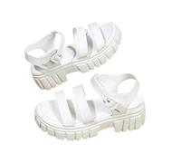 Sandali da donna con piattaforma Chunky | Punta aperta con tripla flangia, cinturino alla caviglia con fibbia laterale, suola spessa a screpolatura visibile, allure urbana casual | città, tempo libero