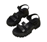 Sandali da donna con piattaforma Chunky | Punta aperta con tripla flangia, cinturino alla caviglia con fibbia laterale, suola spessa a screpolatura visibile, allure urbana casual | città, tempo libero