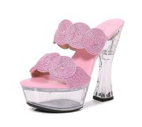 Sandali da Donna con Plateau Che Si Illuminano al Buio - Scarpe da Ufficio per invitati a Matrimoni e Feste,Rosa,39 EU