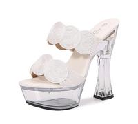 Sandali da Donna con Plateau Che Si Illuminano al Buio - Scarpe da Ufficio per invitati a Matrimoni e Feste,Bianca,36 EU