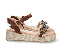 Sandali da Donna con Plateau, Comodi, Foderati in Juta, con Catena Multicolore sulla Tomaia e Chiusura con Fibbia, Collezione Primavera Estate 2023. Marrone Talla 37