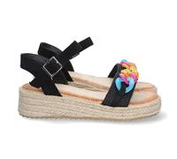 Sandali da Donna con Plateau, Comodi, Foderati in Juta, con Catena Multicolore sulla Tomaia e Chiusura con Fibbia, Collezione Primavera Estate 2023. Nero Talla 37