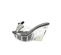 Sandali da Donna con Plateau con Fiocco di Cristallo - Scarpe Infradito da Spiaggia estive per Matrimonio, Feste, Appuntamenti, Night Club,Nero,42 EU