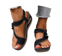 Sandali da donna con plateau con zeppa bassa, eleganti sandali per il tempo libero, con punta aperta, sandali da trekking, cinturino alla caviglia, sandali romani, estivi comodi, Nero , 37 EU