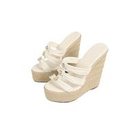 Sandali da Donna con Plateau Crescente di Altezza da 15 cm - Abbigliamento Quotidiano Versatile per Lo Shopping, Gli Appuntamenti serali, Le Passeggiate,Bianca,39 EU