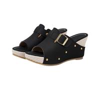 Sandali da donna con plateau e design a bocca di pesce, sandali estivi con zeppa, antiscivolo, casual, eleganti, traspiranti, con chiusura in metallo, Nero , 35 EU