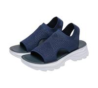 Sandali da donna con plateau e plateau, estivi, in rete, lavabili, larghi, da donna, casual, da spiaggia, ortopedici, per attività all'aria aperta, Blu scuro, 36 EU