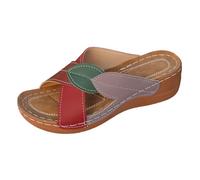 Sandali da donna con plateau e zeppa, estivi, con cinghie a croce, comodi sandali estivi, per il tempo libero, per la spiaggia, le vacanze, Colore: rosso, 40 EU