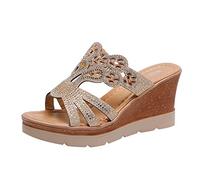 Sandali da donna con plateau e zeppa, sandali con strass, punta aperta, sandali bohémien, sandali da spiaggia, eleganti sandali con zeppa, leggeri e comodi, scarpe estive, Z01 Gold, 37 EU