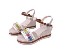 Sandali da donna con plateau Espadrilles, comodi, estivi, Bohemia, Elegan, con zeppa, per il tempo libero, da spiaggia, con zeppa, con tacco obliquo, suola spessa, bianco, 42 EU