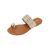 Sandali da donna con punta aperta, senza lacci, sandali piatti casual estivi, Champagne, 39.5 EU