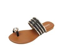 Sandali da donna con punta aperta, senza lacci, sandali piatti casual estivi, nero, 38 EU