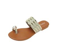 Sandali da donna con punta aperta, senza lacci, sandali piatti casual estivi, Verde, 39.5 EU