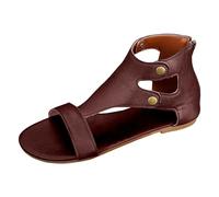 Sandali da donna con punta cava aperta sul retro con cerniera sandali piatti per le donne con bordo grande retrò cool pantofole romane, Rosso, 39 EU