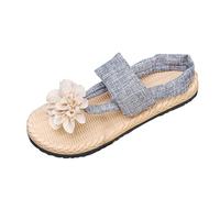 Sandali da donna con punta piatta a clip da donna 2025 estate nuova bocca di pesce moda fiore spiaggia pantofola, Grigio, 39.5 EU