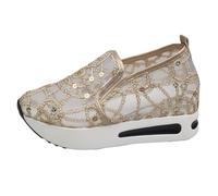 Sandali da donna con punta piatta, per costume tradizionale Dirndl, in rete, traspiranti, colore bianco, antiscivolo, da sposa, in tessuto, per lo sport, gold, 36 EU