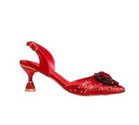 Sandali da donna con set di mattoncini color pesca con tacco alto a forma di cuore, scarpe da donna a punta per banchetti nuziali, Rosso, 39.5 EU