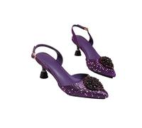 Sandali da donna con set di mattoncini color pesca con tacco alto a forma di cuore, scarpe da donna a punta per banchetti nuziali, Viola scuro, 40 EU