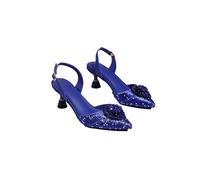 Sandali da donna con set di mattoncini color pesca con tacco alto a forma di cuore, scarpe da donna a punta per banchetti nuziali, Blu scuro, 39.5 EU