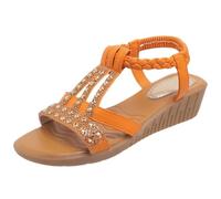 Sandali da donna con strass, glitterati, sandali estivi con zeppa, comodi sandali estivi da donna, con cinturino a T, scarpe per il tempo libero, con cinturino regolabile, sandali leggeri, Colore