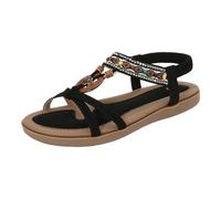 Sandali da donna con strass, stile bohémien, sandali da donna, sandali con zeppa, piatti, comodi, larghi, elastici, sandali da spiaggia, scarpe estive per spiaggia, vacanze e tutti i giorni, Nero , 39
