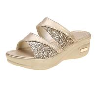 Sandali da donna con suola spessa, alla moda e casual, sandali con cinturino a pesce lucido, sandali estivi gladiatori comodi per spiaggia, vacanze, tempo libero 2026, gold, 36 EU