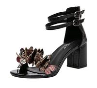 Sandali da donna con tacco a blocco con dettaglio farfalla 3D, doppio cinturino alla caviglia, punta aperta, tacco medio, scarpe da festa, per matrimoni, ospiti, occasioni serali, eleganti sandali in