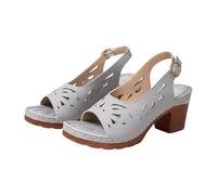 Sandali da donna con tacco a blocco, con zeppa, punta aperta, tacco basso, scarpe estive, sandali con plateau, scarpe comode e leggere, Grigio, 37.5 EU