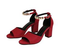 Sandali da donna con tacco a blocco, eleganti e aperti alla caviglia, estivi, casual, per ufficio, feste, matrimoni, ospiti, Rosso anguria, 40 EU