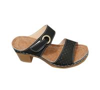 Sandali da donna con tacco a blocco, eleganti scarpe estive, ultra comode, casual, ortopediche, aperte, sandali con tacco alto, Nero , 38 EU