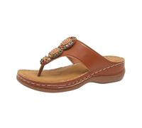Sandali da donna con tacco a blocco, infradito con perline, con plateau, plantare morbido per una corsa rilassata, suola antiscivolo per camminare in modo sicuro, scarpe estive, marrone, 38 EU