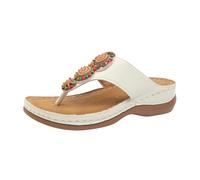 Sandali da donna con tacco a blocco, infradito con perline, con plateau, plantare morbido per una corsa rilassata, suola antiscivolo per camminare in modo sicuro, scarpe estive, bianco, 40 EU
