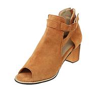 Sandali da donna con tacco a blocco, sandali estivi da donna, sexy, con suola esterna in pelle, antichi e versatili, alla moda, con punta aperta, alla moda, per feste in spiaggia, marrone, 40 EU