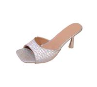 Sandali da donna con tacco a spillo alto da donna Sandali quadrati Open Toe One Band Slip On Mules Slide Comfort Party Incontri Scarpe quotidiane 3. 5 Pollice, Argento, 37 EU