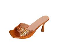 Sandali da donna con tacco a spillo alto da donna Sandali quadrati Open Toe One Band Slip On Mules Slide Comfort Party Incontri Scarpe quotidiane 3. 5 Pollice, Arancione, 37 EU